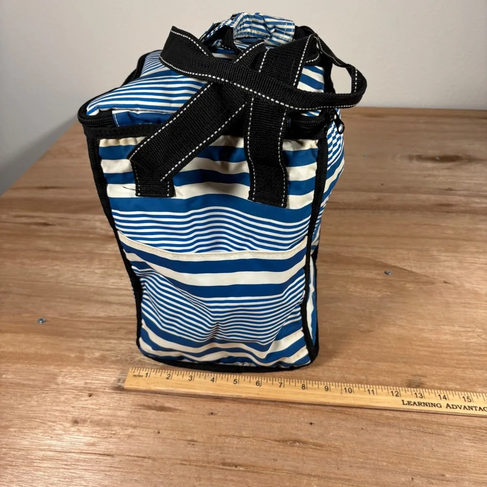 SCOUT Insulated Lunch Bag Blue White Striped Cooler Tote Zipper Pocket